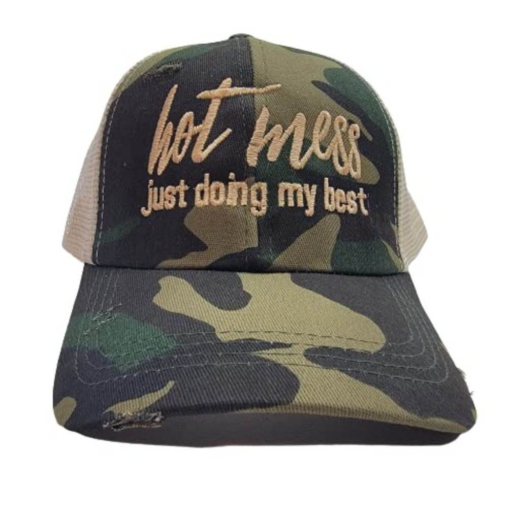 Hot Mess Just Doing My Best Women's Ponytail Cap Hat Camouflage Mesh Cotton